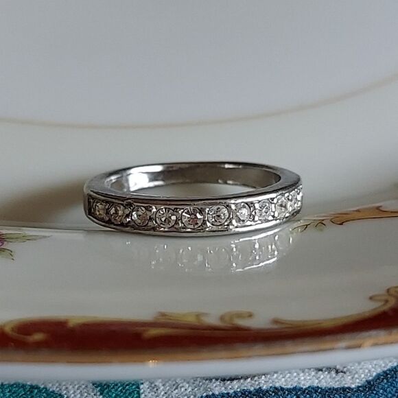 Tiny Silver Tone Cubic Zircona Band size 4.5 - Picture 2 of 11